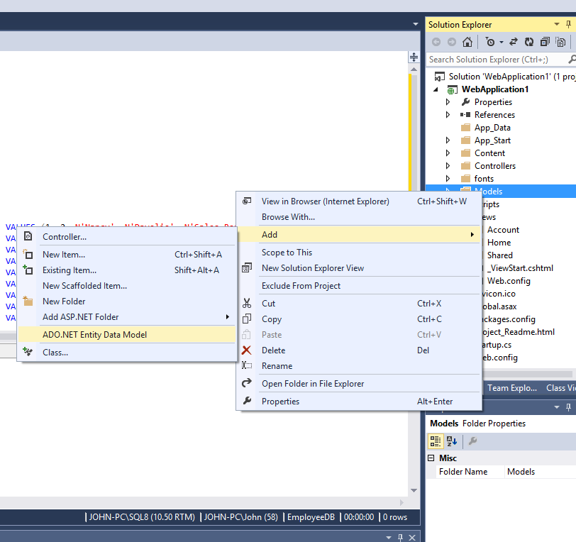 ASP .NET MVC5 - ADO .NET Entity Data Model